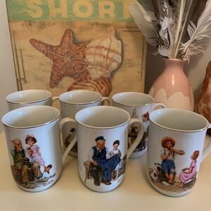 Vintage Norman Rockwell Set of 6 1982 Gold Trim Museum Collectible